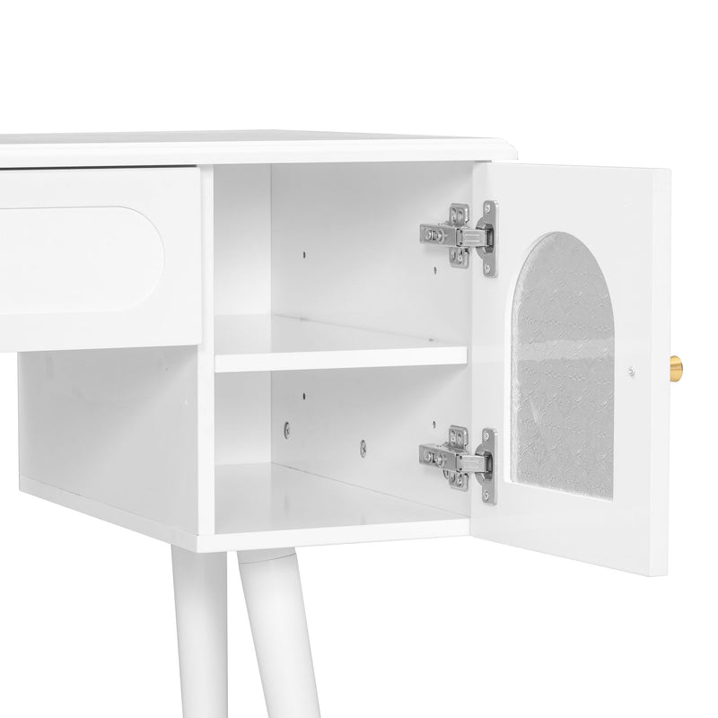 Elegant Vanity Makeup Table & Chair Set Modern Dressing Table With Organizer Writing Desk Charging Port Engineered Wood - White