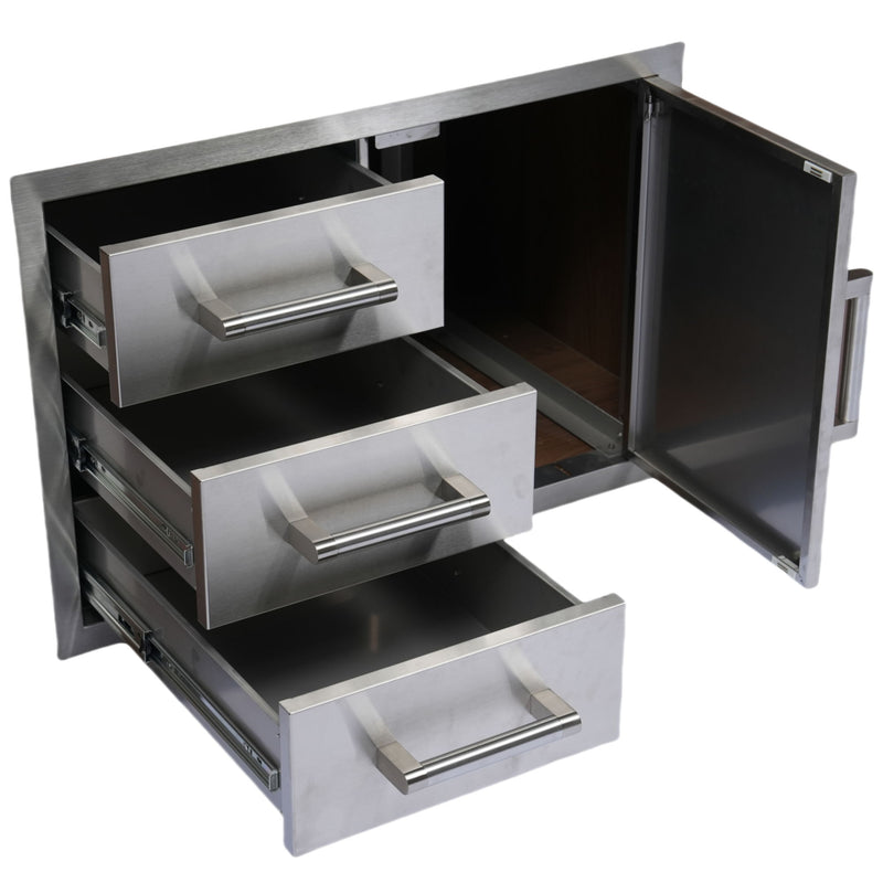 Built-In Outdoor Kitchen LPG Gas Grill 60000 Btu, Drop-In Ice Box With BBQ Tool Set - Silver