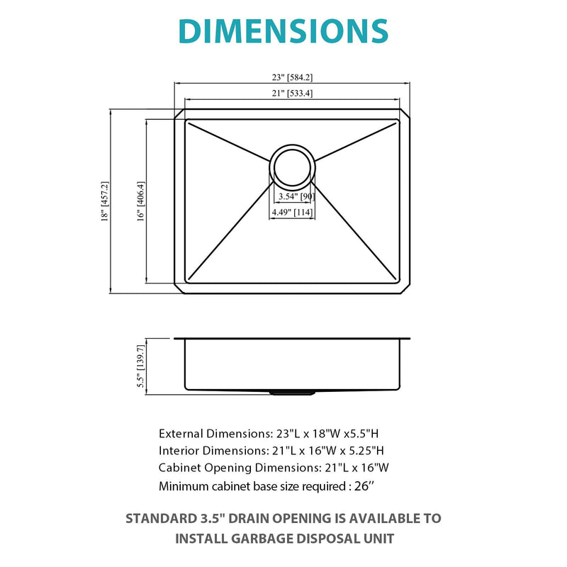 Undermount Sink, Low Depth Single Bowl