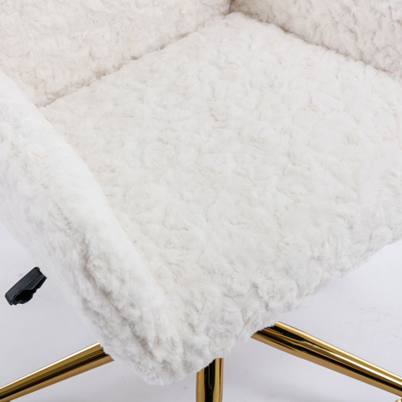 Office Chair, Artificial Rabbit Hair Home Office Chair With Metal Base, Adjustable Desk Chair Swivel Office Chair, Vanity Chair