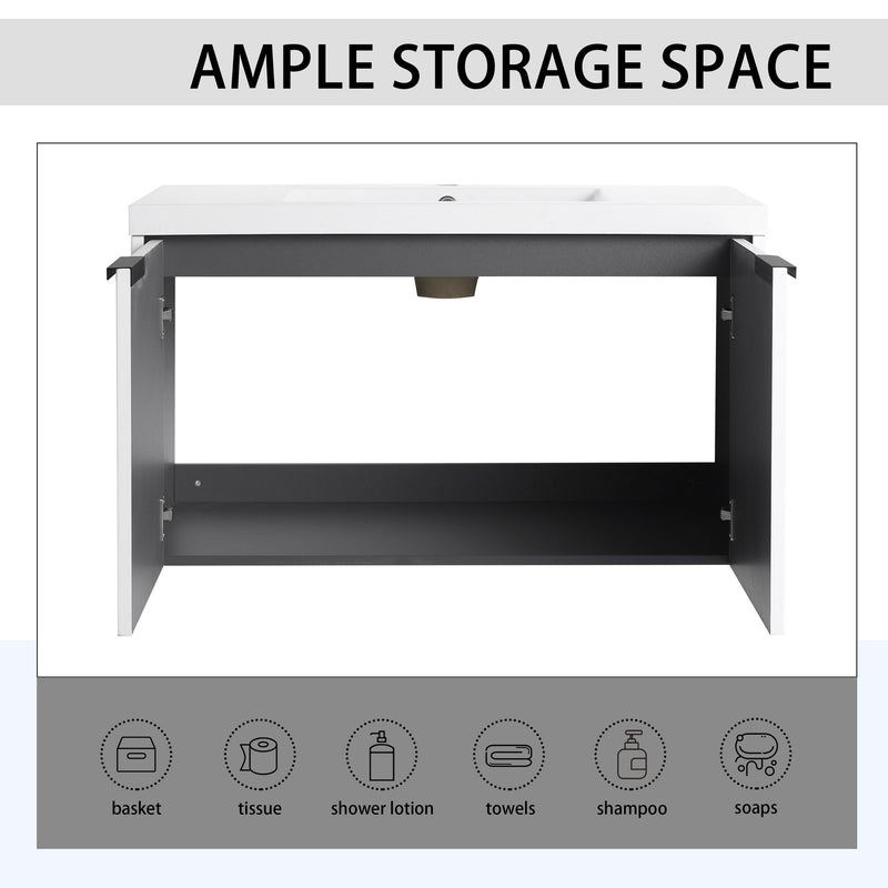 Contemporary Wall Mounted Bathroom Vanity With Resin Double Sink