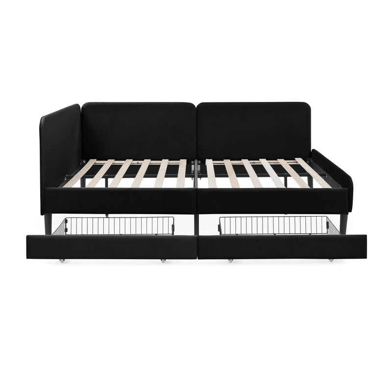 Upholstered Platform Bed Frame With 2 Storage Drawers And Adjustable Sofa Bed