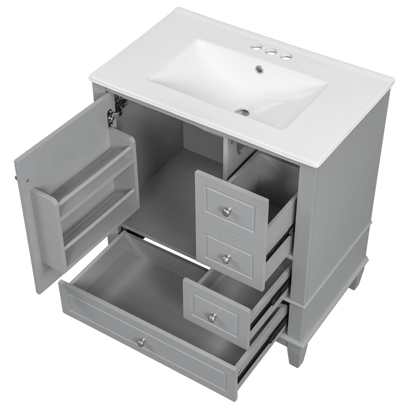 Freestanding Bathroom Vanity With Sink, Soft Close Door, 3 Drawers