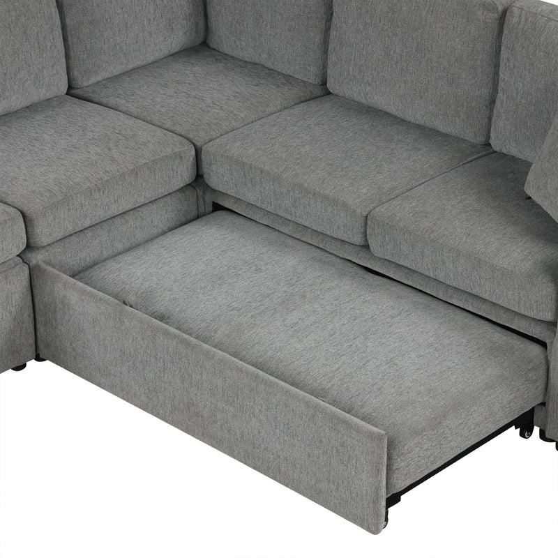 Sectional Sofa Convertible Pull-Out Sofa Bed With A Movable Storage Ottoman For Living Room
