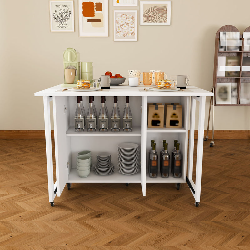 3 In 1 Foldable Side Table With 4 Storage Shelves