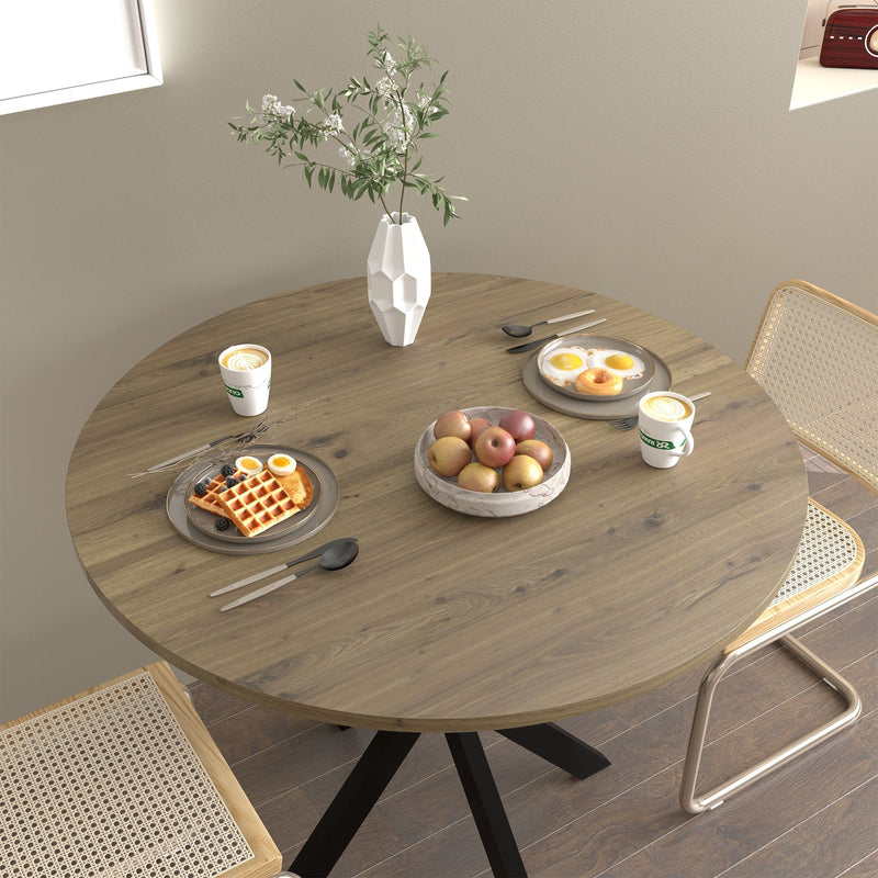 Round Dining Table For 2 - 4 People, Compact Kitchen Or Dining Room - Rustic Brown