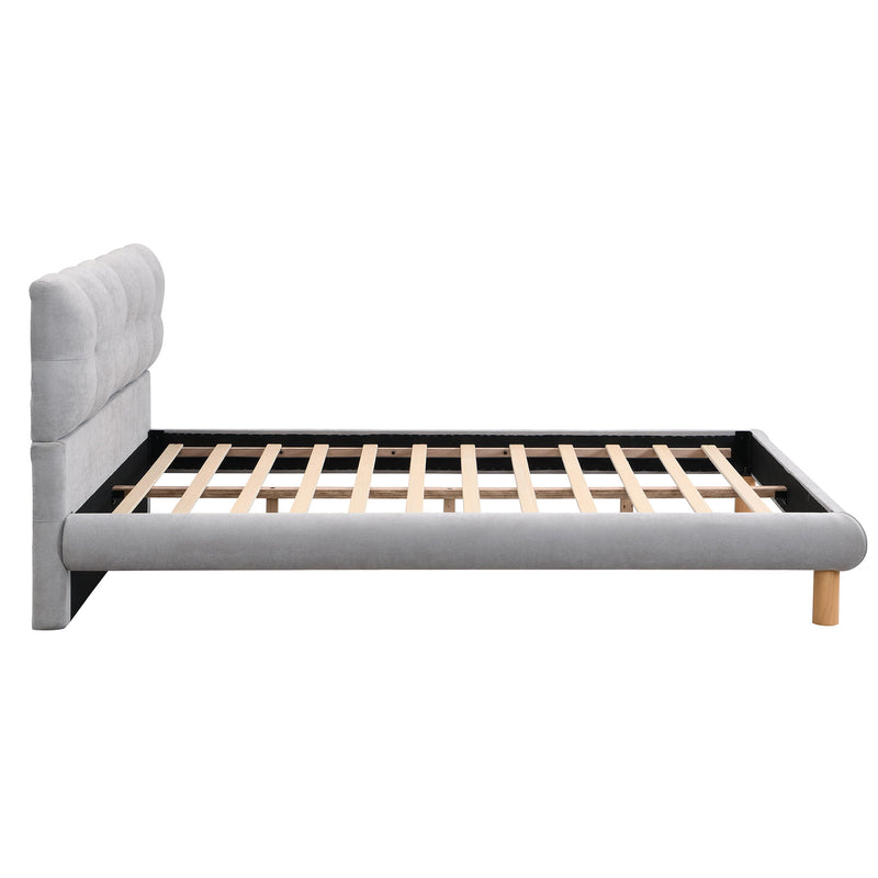 Upholstered Platform Bed Frame With Cookie Shaped Headboard