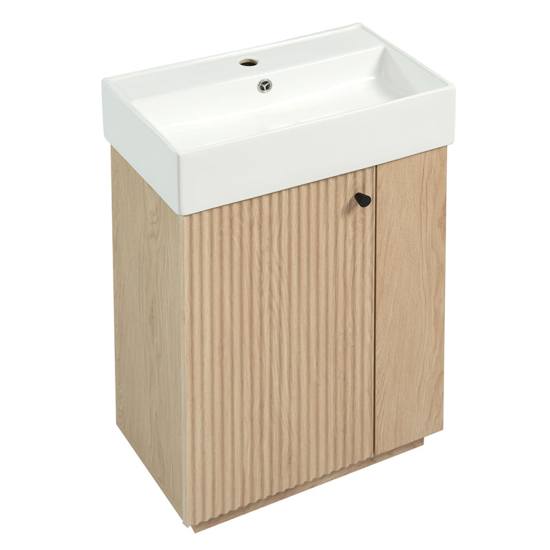 Bathroom Vanity With Sink, Freestanding Wood Grain Cabinet With Storage
