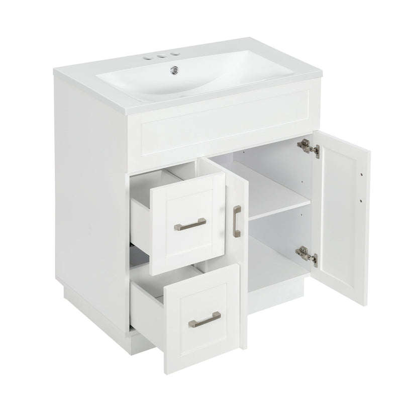 Bathroom Vanity With 2 Doors, 2 Drawers, Adjustable Shelf, Hidden Slides & Soft Close Hinges