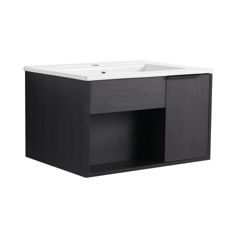 Wall Mounted Floating Bathroom Vanity With Open Shelf & Soft Close Door