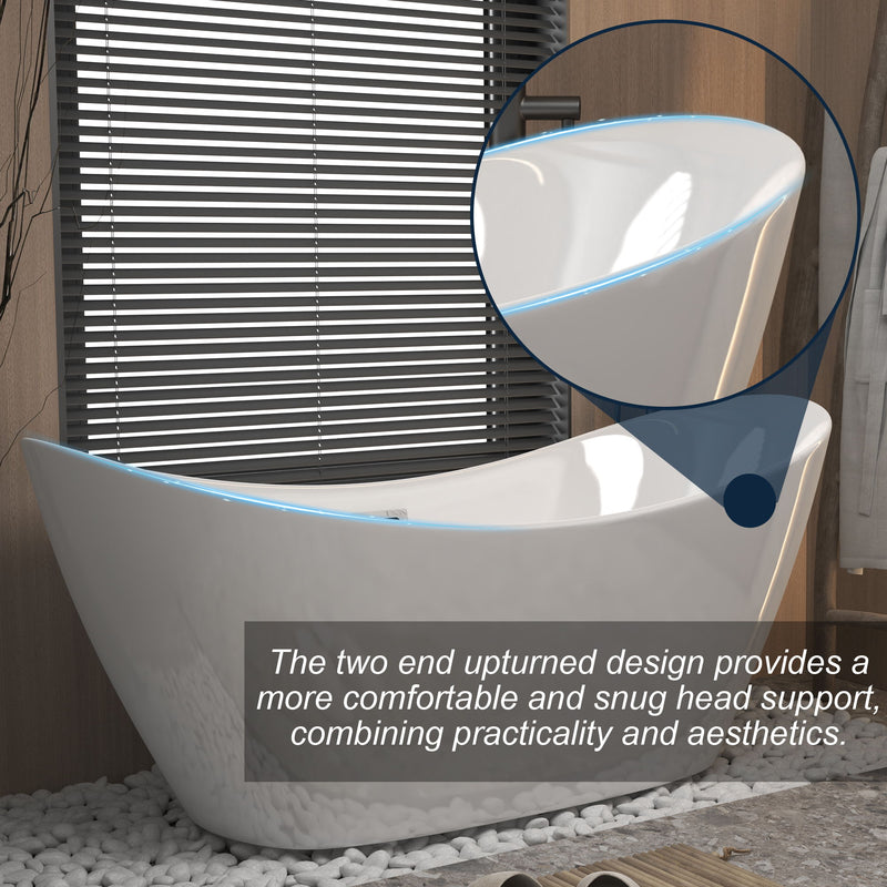 Freestanding Tub With Overflow And Pop Up Drain, Ergonomic Design