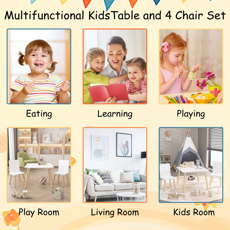 Kids Table And 2 Chairs Set, 3 Piece Toddler Activity Play - White