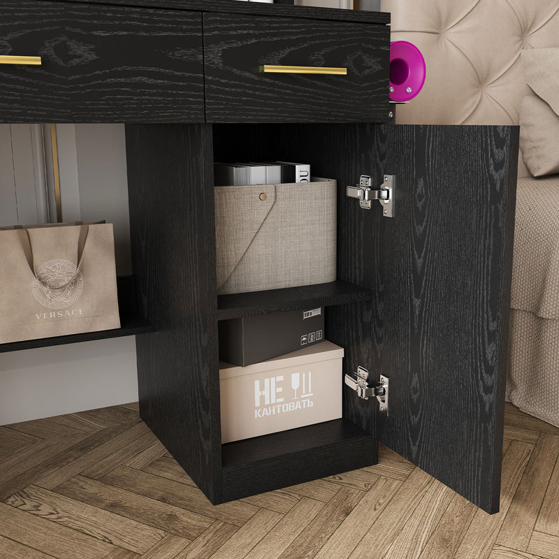 Vanity Desk With LED Mirror Lights And Charging Outlet