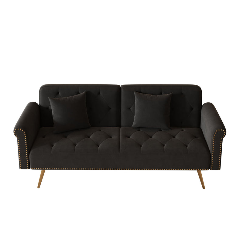 Luxurious Sofa Bed With Nail Head Trim And Matching Pillow
