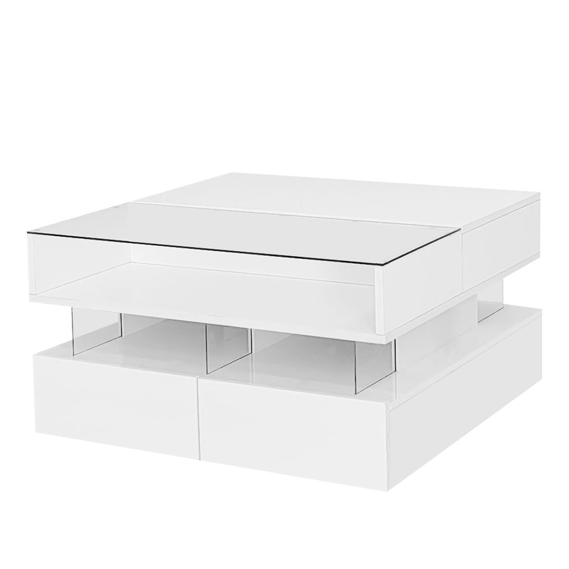 Lift Top Coffee Table With 2 Drawers, Hidden Space And LED Lights For Living Room