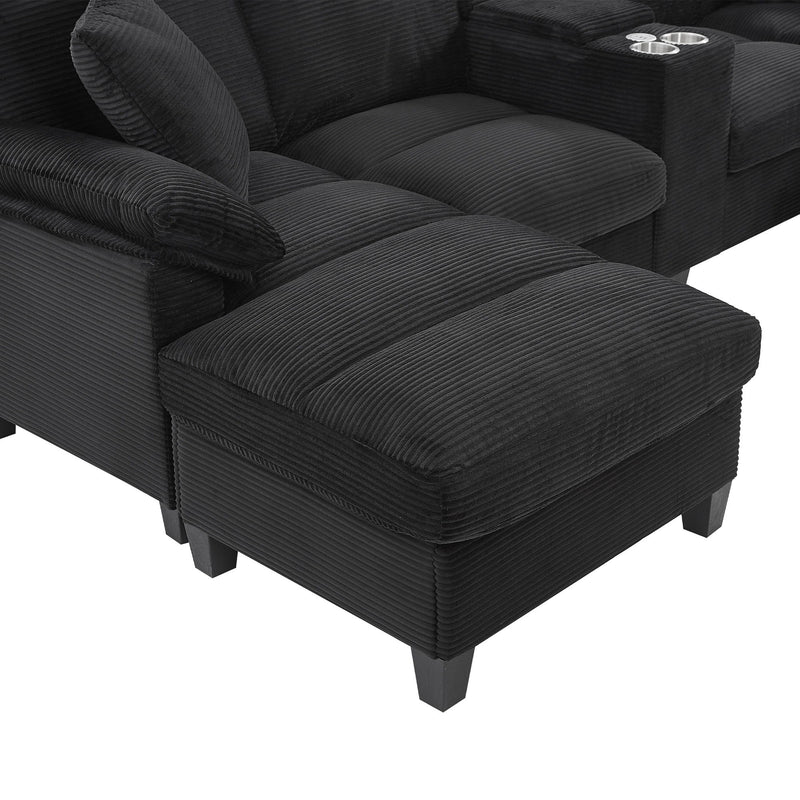 Modern U - Shaped Sectional Sofa With Storage Ottomans, USB Ports, And Cup Holders