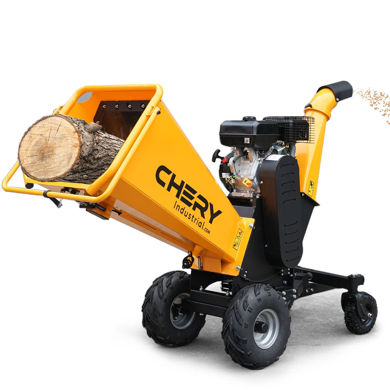 6'' 420Cc 15Hp Pull Start Gas Powered 4 - Wheels Chipper Shredder Mulcher With Towbar / Stop Bar - Yellow