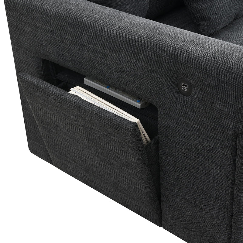 U Shaped Sectional Sofa 6 Seat Couch Set With Oversized Ottoman, Hidden Armrest Storage And Cup Holders USB Charging Ports Wide Seat Sofa