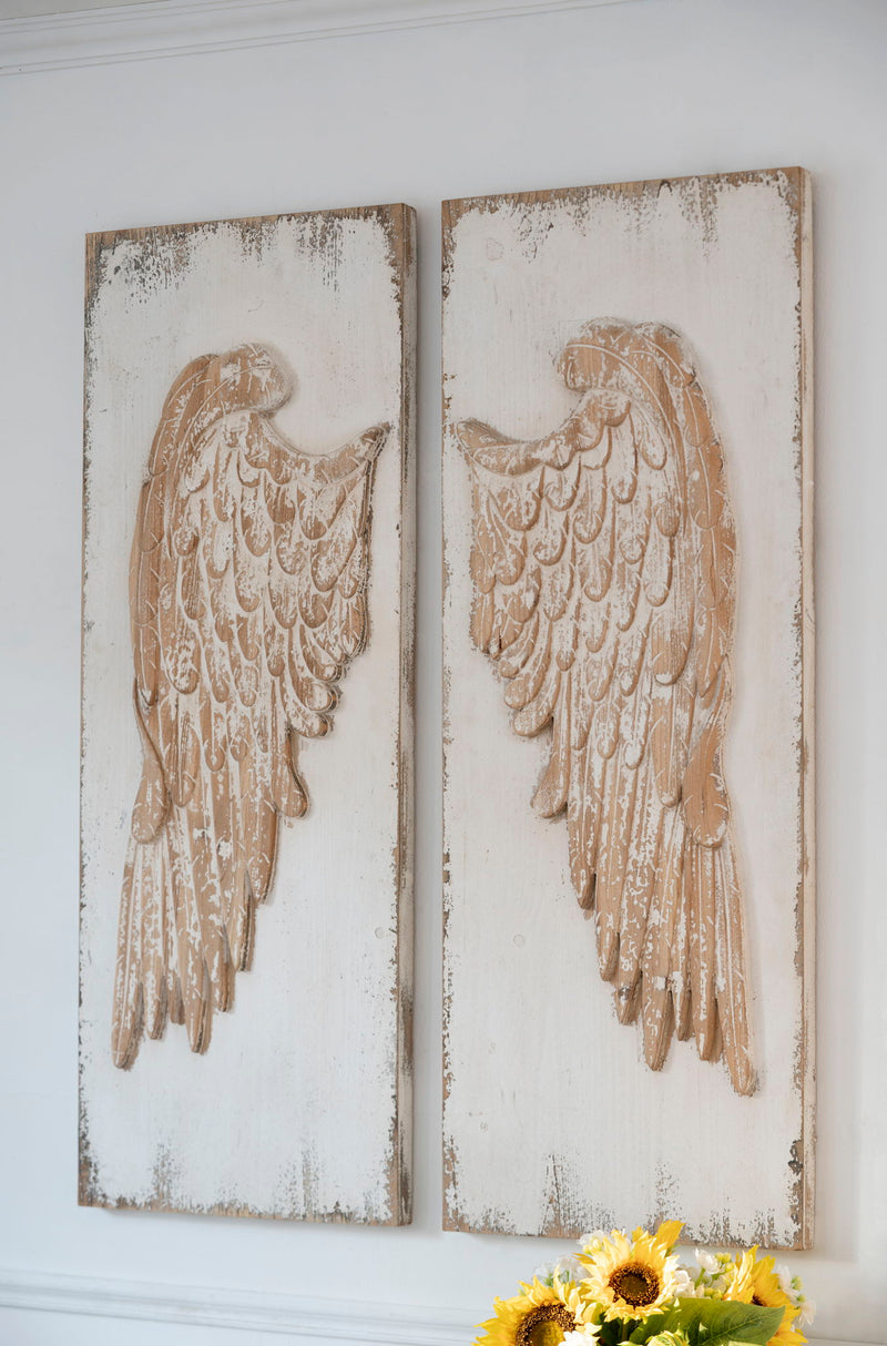 Feather Wing Wall Panels With Distressed, Rectangle Hanging Wall Art (Set of 2) - Multicolor