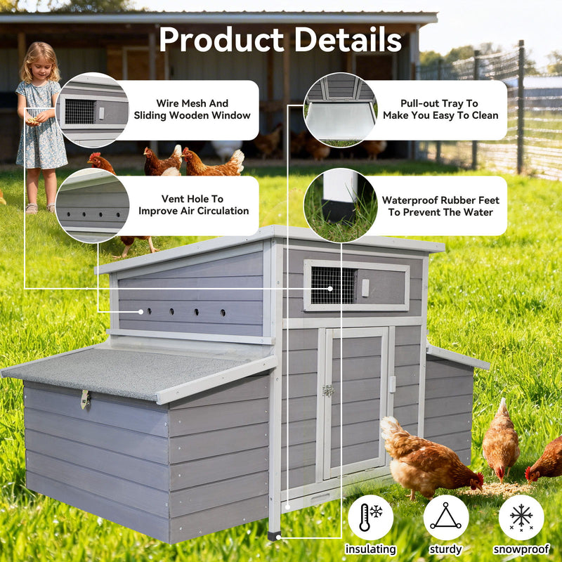 Chicken Coop, Large Outdoor Hen House With Run And Nesting Box Poultry Cage, Rabbit Hutch - Grayish Purple