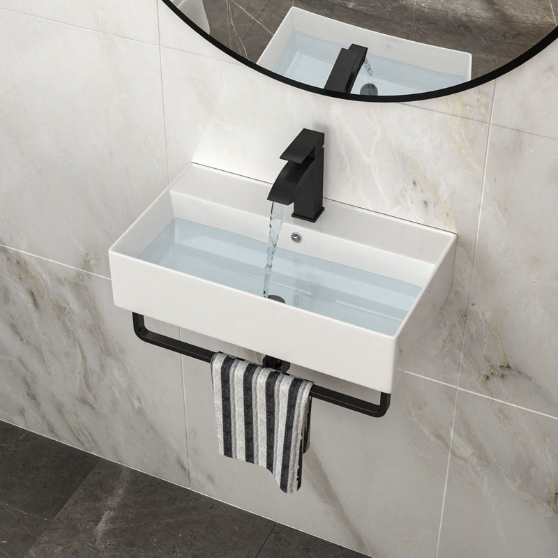 Wall Mounted Rectangular Bathroom Sink With Towel Bar