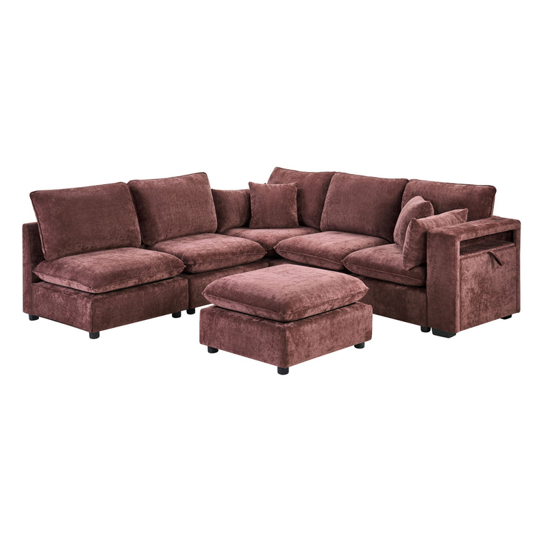 Modern Sectional Sofa U-Shaped With Movable Ottoman Storage Armrests And USB Ports
