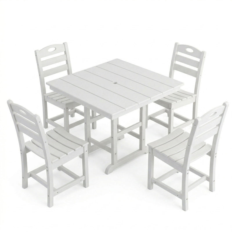 Outdoor Patio Dining Set, Square Table With Umbrella Hole And Armless Chairs