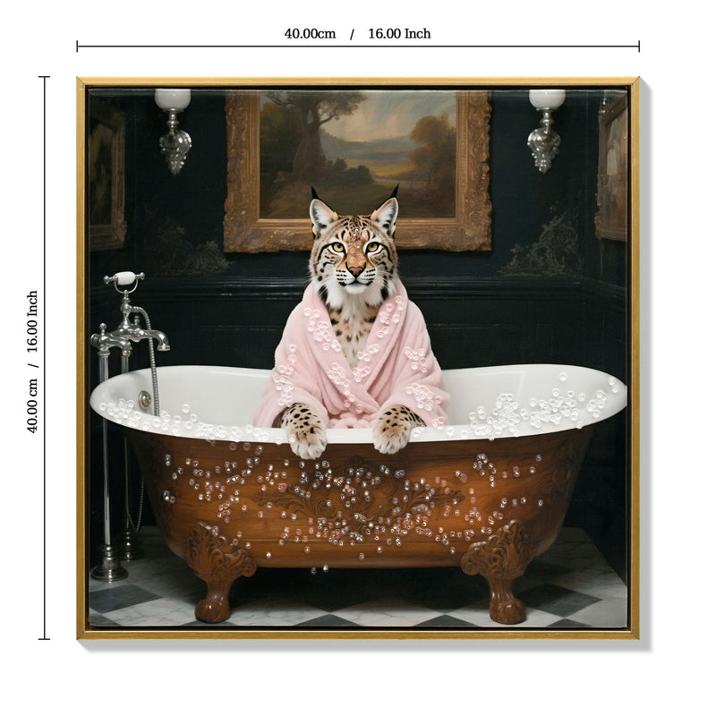 Tiger In Bathtub Wall Art Print Poster, Bathroom Decor Posters Prints For Restroom - Pink / White