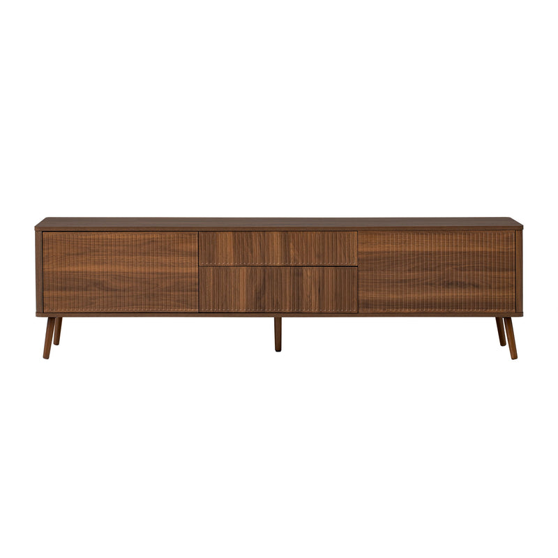 Fluted TV Stand With Storage Drawers And Cabinets For TVs Up To 80", Soft-Close Hinges, Cable Management - Walnut