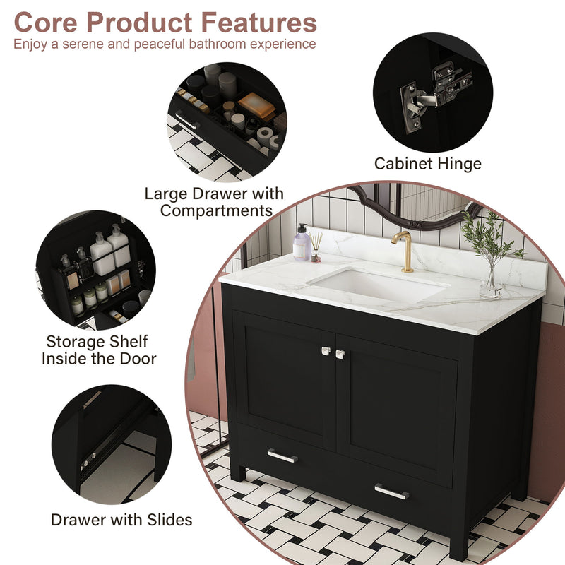 Bathroom Vanity Set, Fluted Cabinet, Soft Close Doors & Drawers - Black