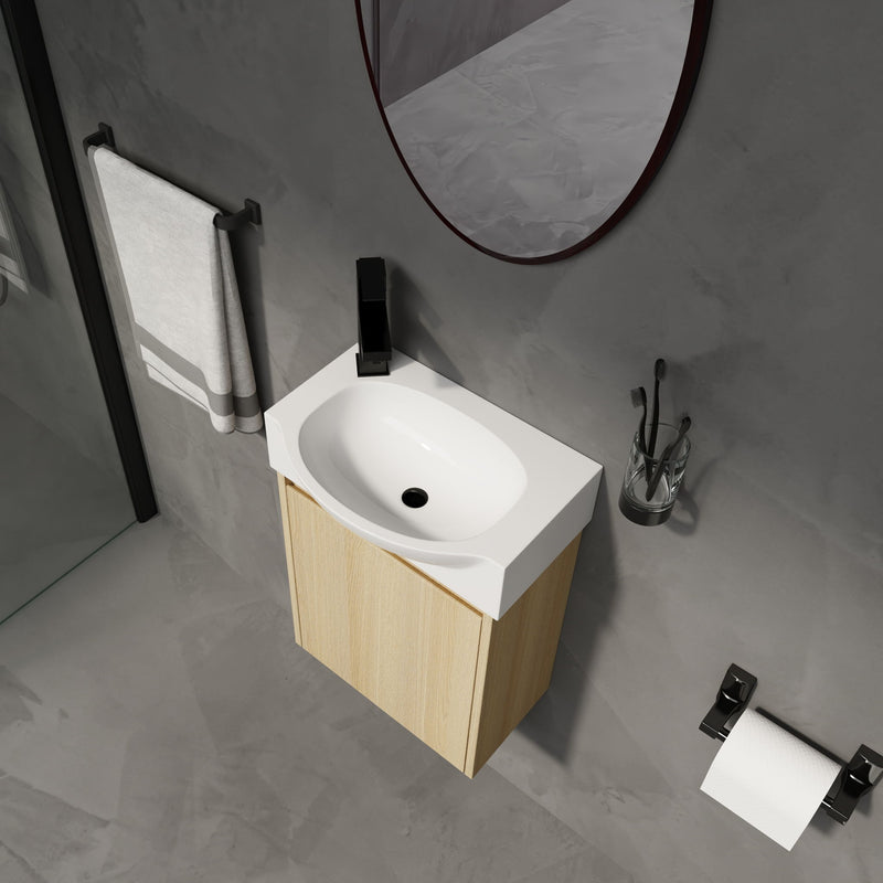 Modern Bathroom Vanity With Ceramic Basin, Wall Mounted Floating Sink Combo, Storage Cabinet