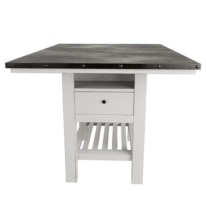 Counter Height Dining Table With 2 Leaves, Under Table Storage - Antique White / Gray