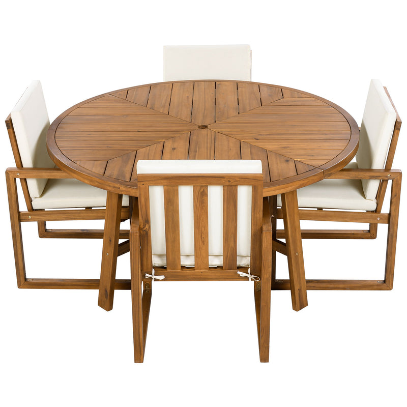 5 Piece Outdoor Patio Dining Set With 4 Armchairs And Table - Beige