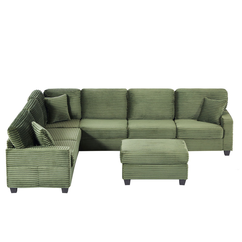 Upholstered U-Shaped Sectional Sofa With Movable Ottoman And Side Storage Pockets