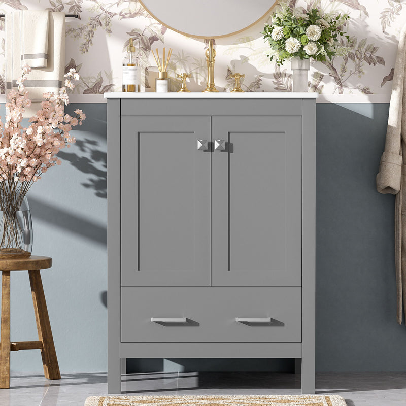 Bathroom Vanity With Integrated Undermount Ceramic Sink, 2 Doors And 1 Drawer, Soft Close Hinges
