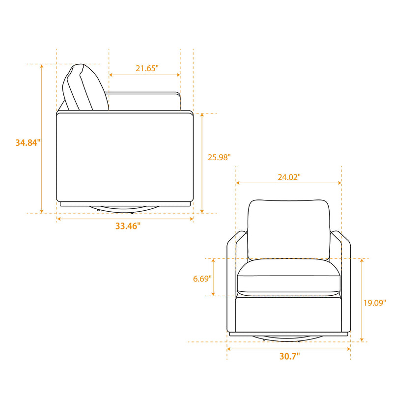 Modern Upholstered Square Swivel Accent Chair With 360 Degree Rotation
