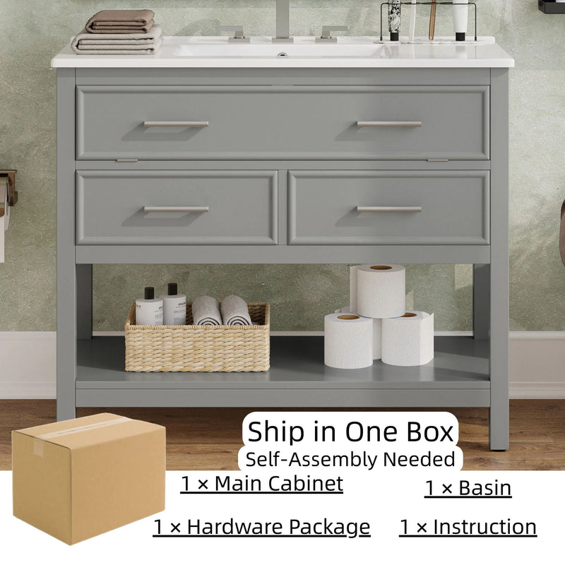 Bathroom Vanity With Ceramic Sink, Tip Out Tray & 2 Full Extension Drawers