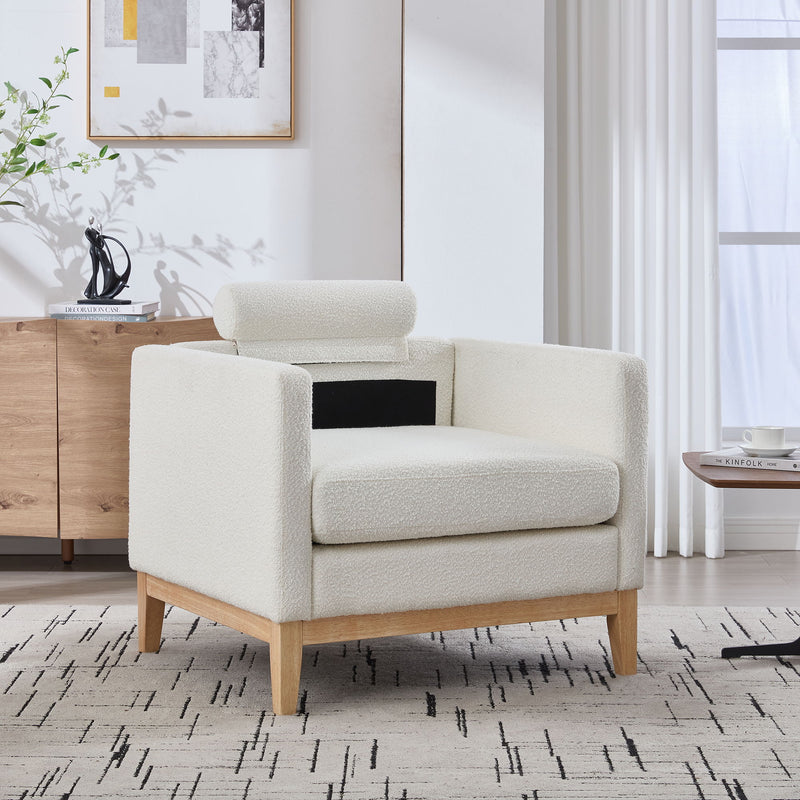 Wide Modern Performance Accent Chair With Natural Legs