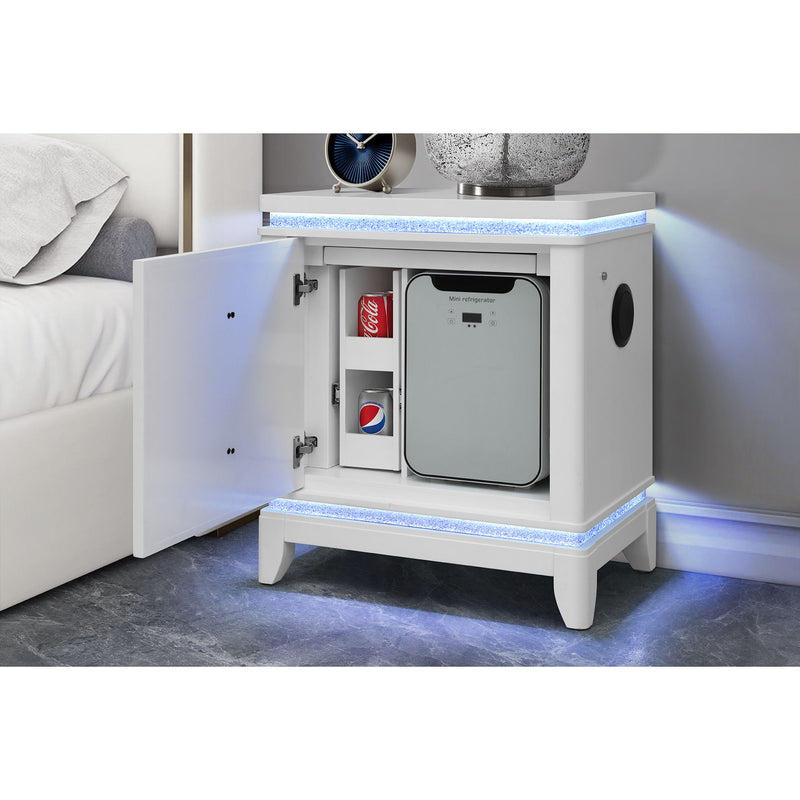 Adalid - Nightstand With Cooler, USB And Speaker - White