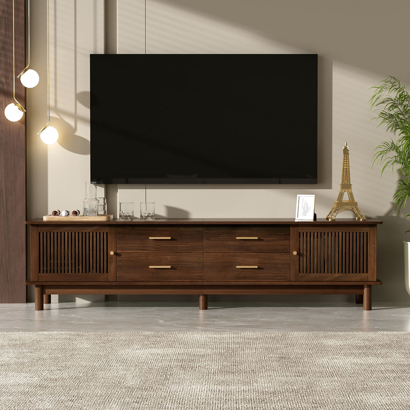 TV Stand For 85" TVs, 4 Smooth Glide Drawers - Walnut