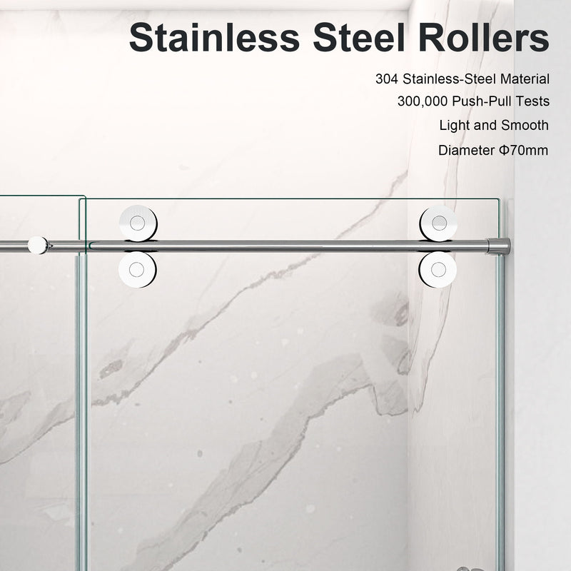 Frameless Single Sliding Shower Door With Clear Tempered Glass