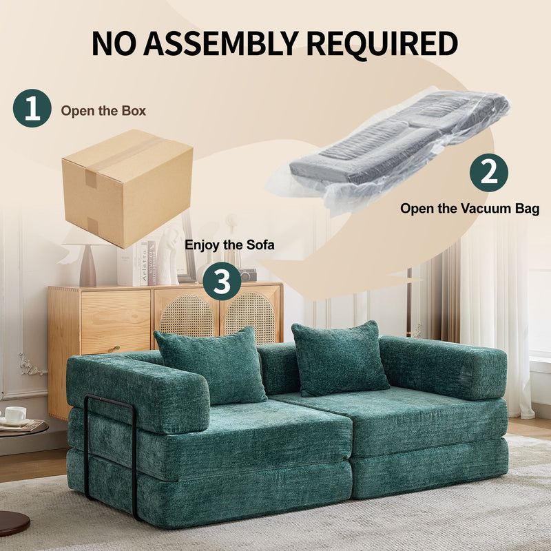 Convertible Floor Sofa Bed With Pillow Back Support Armrest