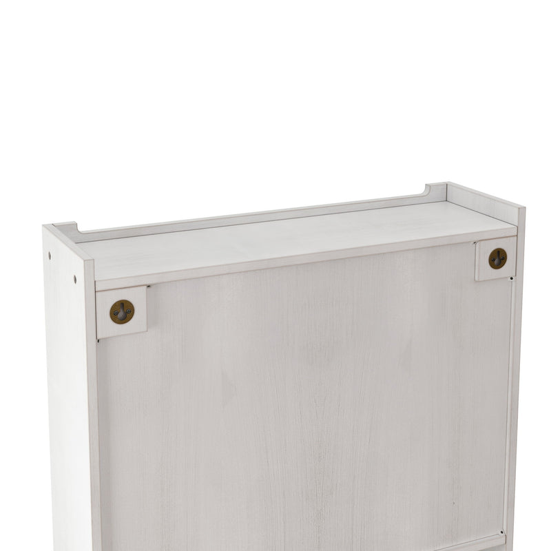 Vintage Double Door Wall Cabinet With Three Tiers Storage And Towel Rack - White Washed