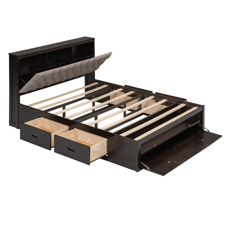 Platform Bed With Storage Headboard, Shoe Rack And 4 Drawers