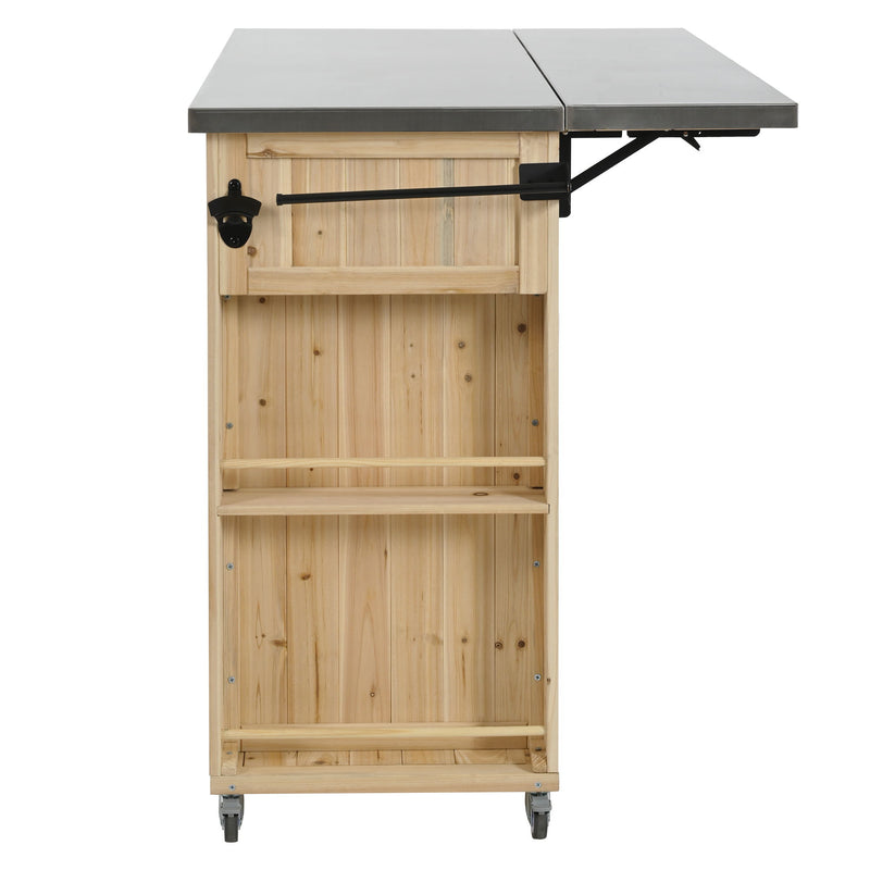 Outdoor Kitchen Island With Stainless Steel Top, Ample Storage Space, Towel And Spice Racks And A Bottle Opener