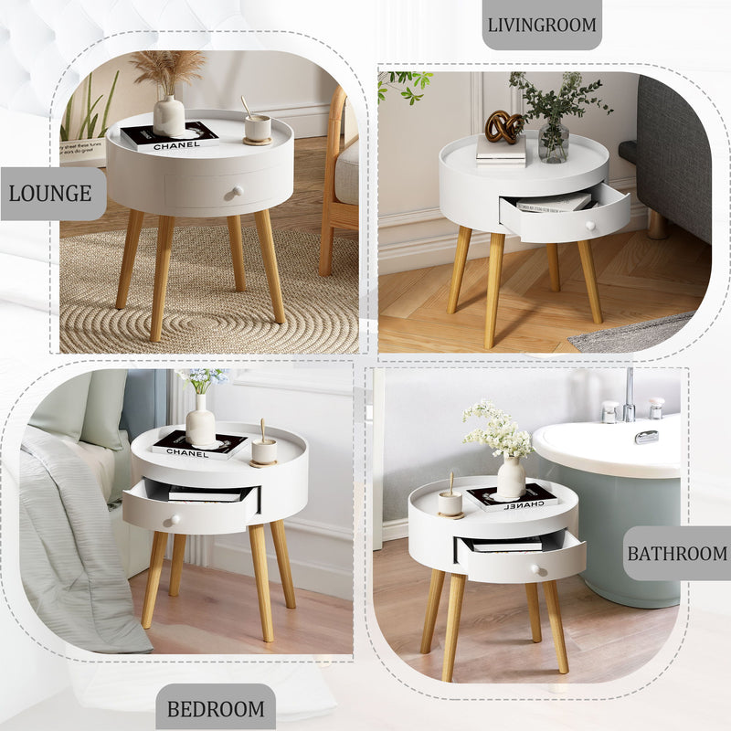 Nightstand With Storage Drawer, Bedside Table For Bedroom - White