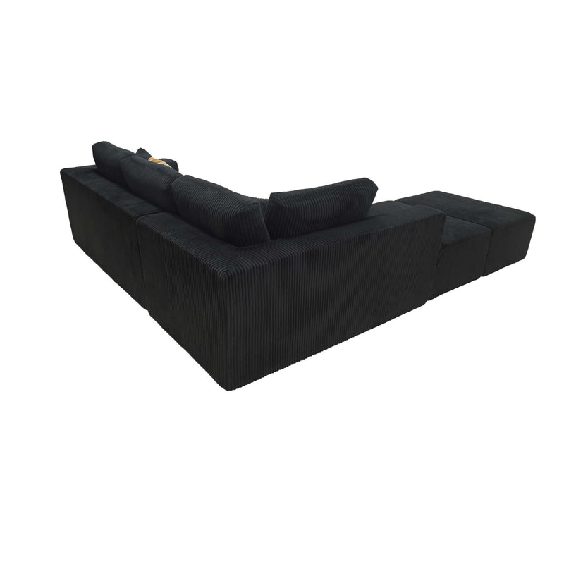 Upholstered Sectional With 2 Moveable Ottomans - Black