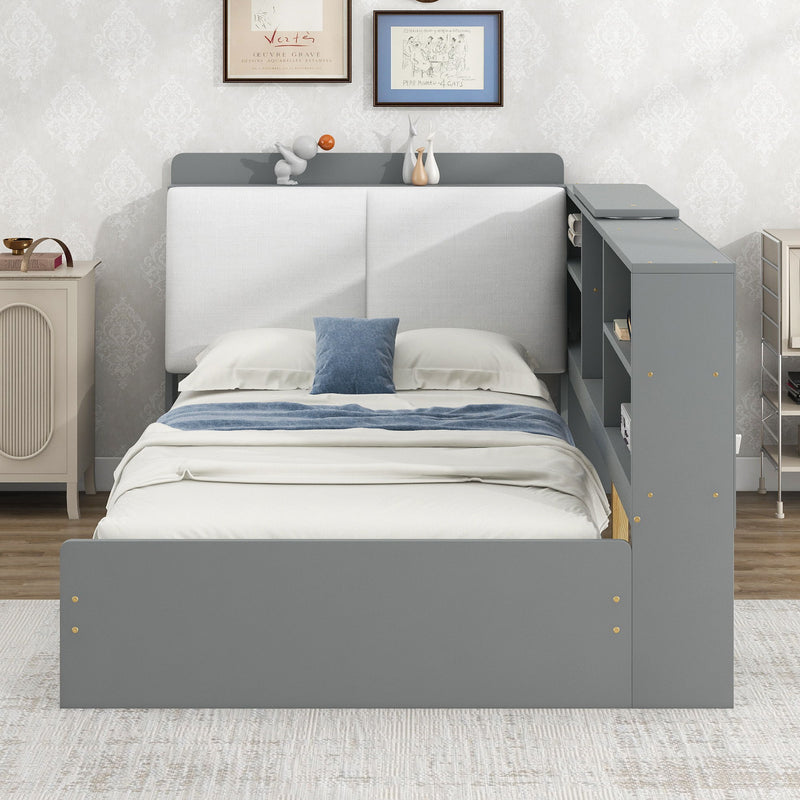 Platform Bed With Storage Headboard, Shelves And 2 Drawers
