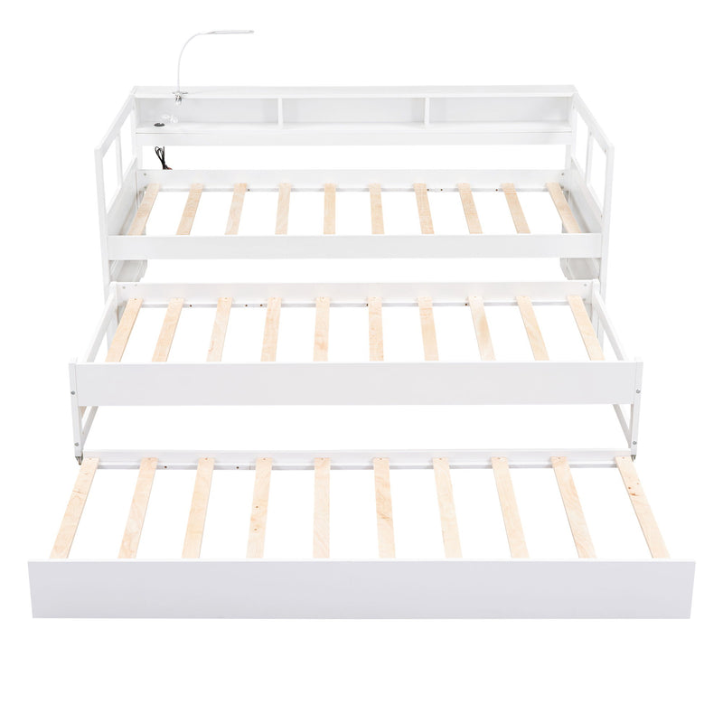 Daybed With 2 Trundles, 3 Storage Cubbies, Built In USB Charging Light