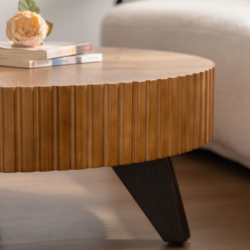 Round Retro Coffee With Solid Wood Legs